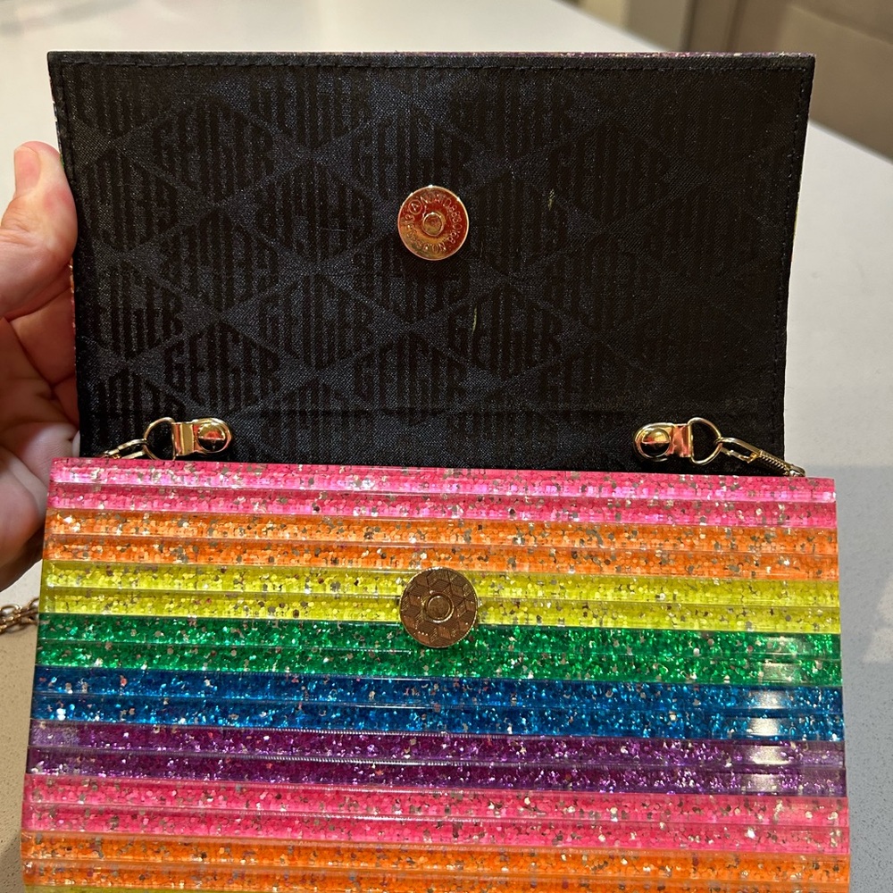 Kurt Geiger Rainbow Glitter Stripe Clutch with Gold-tone Embellishment - Picture 7 of 7